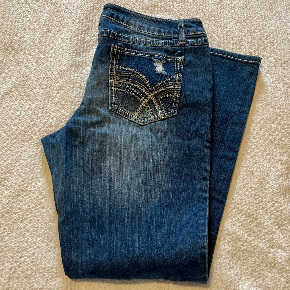 MUDD Jeans, size 15 distressed with white lace